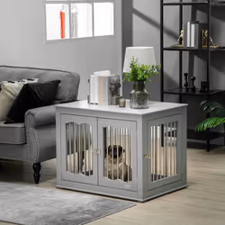 PawHut Dog Crate End Table w/ Locks and Latches, for Medium Dogs