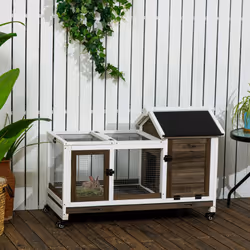 PawHut Wooden Rabbit Hutch, Small Animal House w/ Wheels, Removable Tray