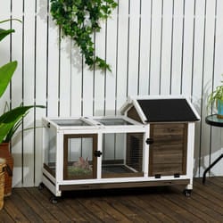 PawHut Wooden Rabbit Hutch, Small Animal  House w/ Wheels, Removable Tray