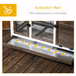 PawHut Wooden Rabbit Hutch, Small Animal  House w/ Wheels, Removable Tray - Additional view 4