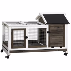 PawHut Wooden Rabbit Hutch, Small Animal  House w/ Wheels, Removable Tray - Additional view 8