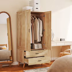HOMCOM 2 Door Wardrobe with 2 Drawers and Hanging Rail for Bedroom