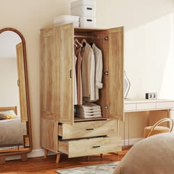 HOMCOM 2 Door Wardrobe with 2 Drawers and Hanging Rail for Bedroom