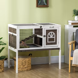 PawHut Wooden Rabbit Hutch, Small Animal House w/ Removable Tray, Openable Roof