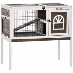 PawHut Wooden Rabbit Hutch, Small Animal House w/ Removable Tray, Openable Roof - Additional view 8