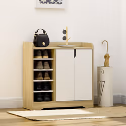 HOMCOM Shoe Cabinet Shoe Storage Organizer with Five Open Shelves, Natural