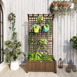 Outsunny Wood Planter with Trellis for Climbing Plants Vines Planter Box Brown