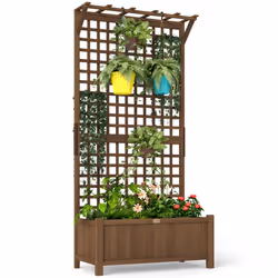 Outsunny Wood Planter with Trellis for Climbing Plants Vines Planter Box Brown