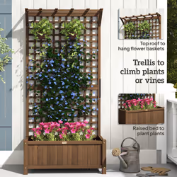 Outsunny Wood Planter with Trellis for Climbing Plants Vines Planter Box Brown - Additional view 5