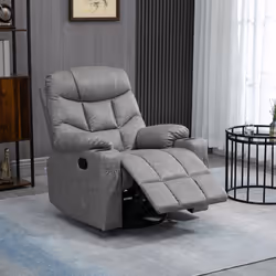 HOMCOM Manual Recliner Chair Footrest, Cup Holder, Side Pocket, Grey
