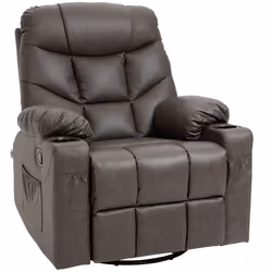 HOMCOM Manual Recliner Chair Footrest, Cup Holder, Side Pocket, Brown