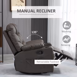 HOMCOM Manual Recliner Chair Footrest, Cup Holder, Side Pocket, Brown