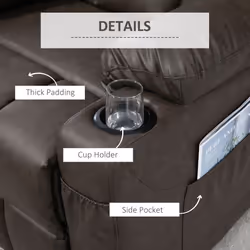 HOMCOM Manual Recliner Chair Footrest, Cup Holder, Side Pocket, Brown - Additional view 5