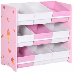 ZONEKIZ Storage Unit W/9 Removable Storage Baskets for Nursery Playroom, Pink