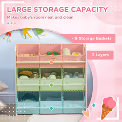 ZONEKIZ Storage Unit W/9 Removable Storage Baskets for Nursery Playroom, Pink