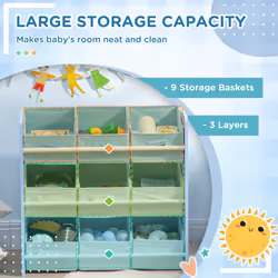 ZONEKIZ Storage Unit W/9 Removable Storage Baskets for Nursery Playroom, Blue