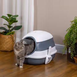 PawHut Foldable Cat Litter Tray Hooded Cat Litter Box w/ High Side, White
