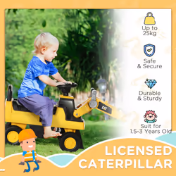 HOMCOM CAT Licensed Kids Construction Ride-On w/ Manual Shovel for 1.5-3 Yrs