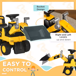 HOMCOM CAT Licensed Kids Construction Ride-On w/ Manual Shovel for 1.5-3 Yrs