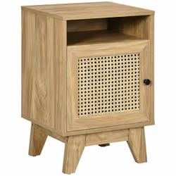 HOMCOM Nightstand, Rattan Bedside Table w/ Cabinet, Shelf, Natural - Additional view 8