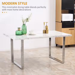 HOMCOM 160 cm Rectangular Dining Table Kitchen Table for 6-8 People White