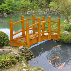 Outsunny Garden Bridge with Safety Railings for Pond Creek Stream, Brown