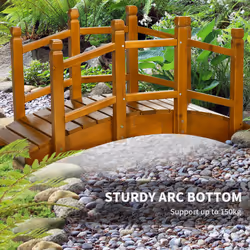Outsunny Garden Bridge with Safety Railings for Pond Creek Stream, Brown