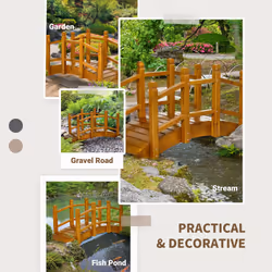Outsunny Garden Bridge with Safety Railings for Pond Creek Stream, Brown - Additional view 4