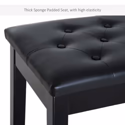 HOMCOM Classic Piano Bench Padded Seat Makeup Stool Solid Wood Wooden Black