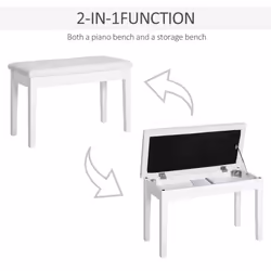 HOMCOM Classic Piano Bench Padded Seat Wooden Makeup Stool, White