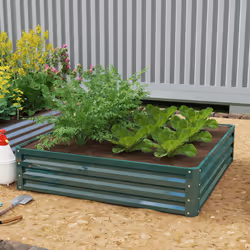 Outsunny Raised Garden Bed Metal Patio Backyard Flower Vegetable Planter Green