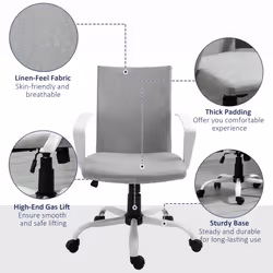 Vinsetto Home Office Linen Chair Swivel Computer Desk Task Chair, Light Grey - Additional view 5