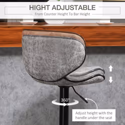 HOMCOM Bar Stool Set of 2 Microfiber Cloth Adjustable Armless Chairs Grey