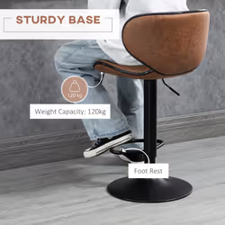 HOMCOM Bar Stool Set of 2 Microfiber Cloth Adjustable Armless Chairs Brown - Additional view 4