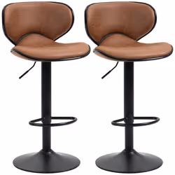 HOMCOM Bar Stool Set of 2 Microfiber Cloth Adjustable Armless Chairs Brown - Additional view 7