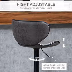 HOMCOM Bar Stool Set of 2 PU Leather Adjustable Height Armless Chairs Dark Grey