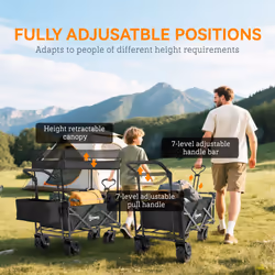 Outsunny Outdoor Push Pull Wagon Stroller Cart w/ Canopy Top Black