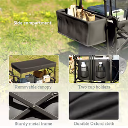 Outsunny Outdoor Push Pull Wagon Stroller Cart w/ Canopy Top Black - Additional view 5