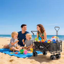 Outsunny Outdoor Push Pull Wagon Stroller Cart w/ Canopy Top Black - Additional view 7