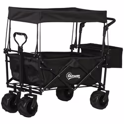 Outsunny Outdoor Push Pull Wagon Stroller Cart w/ Canopy Top Black - Additional view 8
