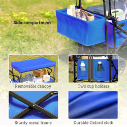 Outsunny Outdoor Push Pull Wagon Stroller Cart w/ Canopy Top Blue - Additional view 5