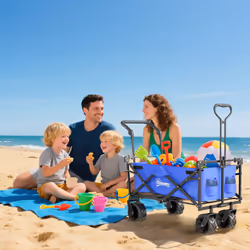 Outsunny Outdoor Push Pull Wagon Stroller Cart w/ Canopy Top Blue - Additional view 7