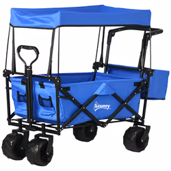 Outsunny Outdoor Push Pull Wagon Stroller Cart w/ Canopy Top Blue - Additional view 8