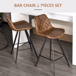 HOMCOM Set Of 2 Bar Stools Vintage Microfiber Cloth Tub Seats Padded Steel Brown
