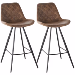 HOMCOM Set Of 2 Bar Stools Vintage Microfiber Cloth Tub Seats Padded Steel Brown - Additional view 7
