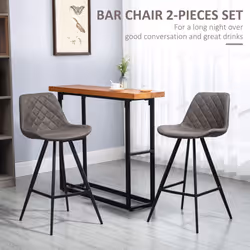 HOMCOM Set Of 2 Bar Stools Vintage Microfiber Cloth Tub Seats Padded Steel Grey