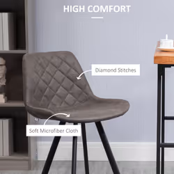 HOMCOM Set Of 2 Bar Stools Vintage Microfiber Cloth Tub Seats Padded Steel Grey
