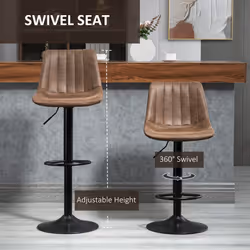 HOMCOM Set Of 2 Microfibre Retro Tub Bar Stools Metal Frame Footrest Seat Brown