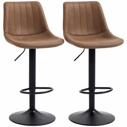 HOMCOM Set Of 2 Microfibre Retro Tub Bar Stools Metal Frame Footrest Seat Brown - Additional view 8