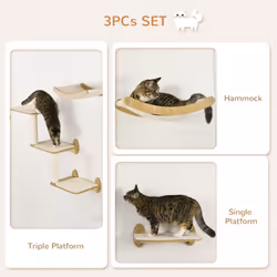 PawHut 3PCs Wall Mounted Cat Tree Cat Shelves Climbing Shelf Set Scratching Post